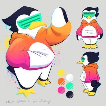 An original character. This is a reference and turnaround sheet of the character, properly showcasing his proportions, outfit, and color palette.