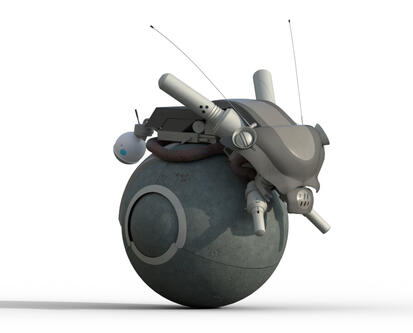 A model of a Sci-fi motorcycle with a ball wheel, original concept by artist Darren Bartley