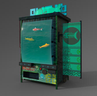A model of a Sci-Fi aquarium vending machine, based off of a concept by artist Kenzee Wee