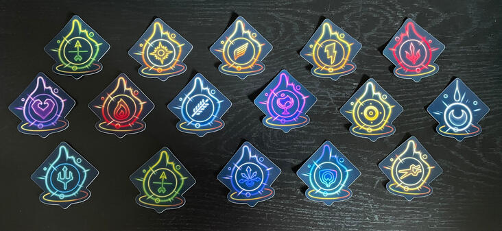 Sticker designs based off of upgrades from the game Hades