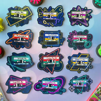 Cassette-styled sticker designs based off of several icons from the Game Splatoon